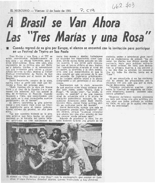 A Brasil se van ahora Las "Tres Marías y una Rosa".  [artículo]