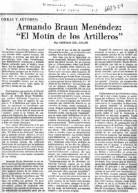 Armando Braun Menéndez, "El motín de los artilleros"  [artículo] Hernán del Solar.