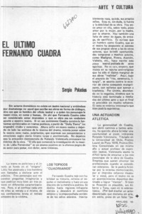 El último Fernando Cuadra  [artículo] Sergio Palacios.