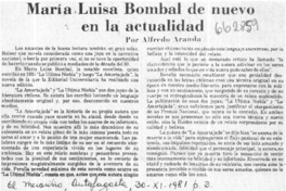 María Luisa Bombal de nuevo en la actualidad  [artículo] Alfredo Aranda.