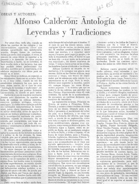 Alfonso Calderón: antología de leyendas y tradiciones.