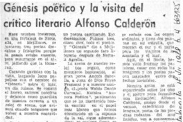 Génesis poético y la visita del crítico literario Alfonso Calderón  [artículo] Patricio Tapia.