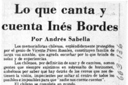Lo que canta y cuenta Inés Bordes  [artículo] Andrés Sabella.