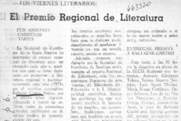 El premio regional de literatura  [artículo] Antonio Cárdenas Tabies.