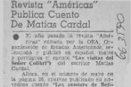 Revista "Américas" publica cuento de Matías Cardal.  [artículo]