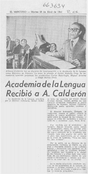 Academia de la Lengua recibió a A. Calderón.