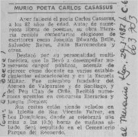 Murió poeta Carlos Casassus.  [artículo]
