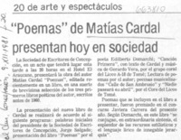 "Poemas" de Matías Cardal presentan hoy en sociedad.
