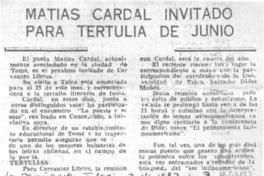 Matías Cardal invitado para tertulia de junio.