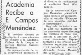 Académia recibe a E. Campos Menéndez.  [artículo]