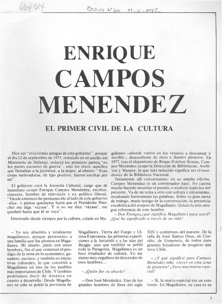 Enrique Campos Menéndez el primer civil de la cultura