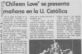 "Chilean love" se presenta mañana en la U. Católica.