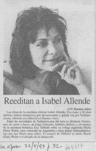 Reeditan a Isabel Allende.