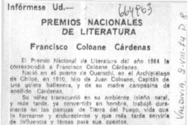 Premios nacionales de literatura  [artículo] Hernán de la Carrera Cruz.