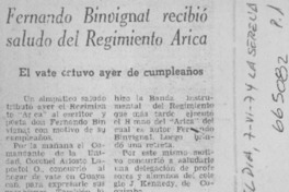 Fernando Binvignat recibió saludo del Regimiento Arica.  [artículo]