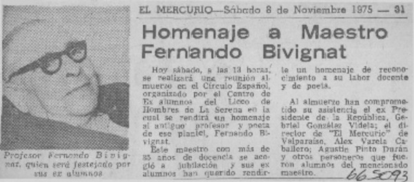 Homenaje a maestro Fernando Binvignat.  [artículo]