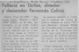 Falleció en Dallas, director y decorador Fernando Colina.  [artículo]
