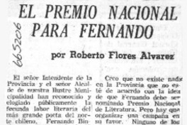 El Premio Nacional para Fernando  [artículo] Roberto Flores Alvarez.