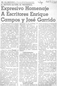 Expresivo homenaje a escritores Enrique Campos y José Garrido.