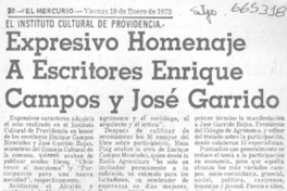 Expresivo homenaje a escritores Enrique Campos y José Garrido.