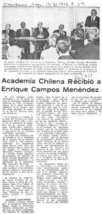 Academia chilena recibió a Enrique Campos Menéndez.  [artículo]