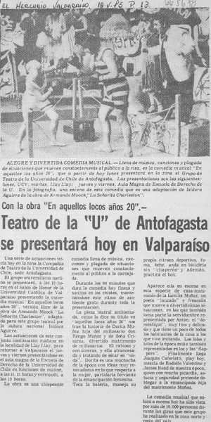 Teatro de la "U" de Antofagasta se presentará hoy en Valparaíso.