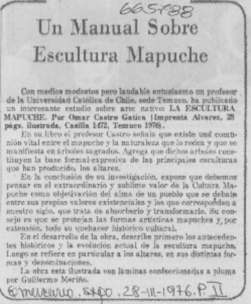 Un manual sobre Escultura mapuche.