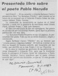 Presentado libro sobre el poeta Pablo Neruda.