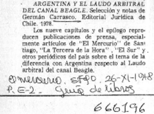 Argentina y el laudo arbitral del Canal Beagle.  [artículo]