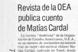 Revista de la OEA publica cuento de Matías Cardal.  [artículo]