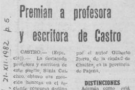 Premian a profesora y escritora de Castro.