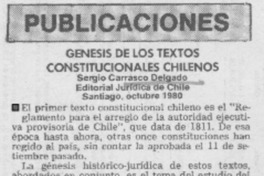 Génesis de los textos constitucionales chilenos.