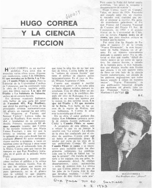 Hugo Correa y la ciencia ficción