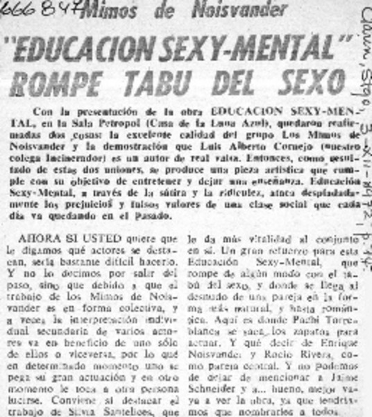 Educación sexi-mental" rompe tabú del sexo.  [artículo]