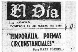 "Temporalia, poemas circunstanciales"  [artículo] Juan Antonio Massone.