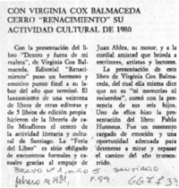 Virginia Cox Balmaceda cerró "Renacimiento" su actividad cultural de 1980.  [artículo]