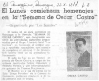 El lunes comienzan homenajes en la "Semana de Oscar Castro".