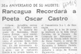 30° aniversario de su muerte: Rancagua recordará a poeta Oscar Castro.