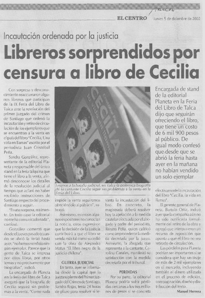 Libreros sorprendidos por censura a libro de Cecilia
