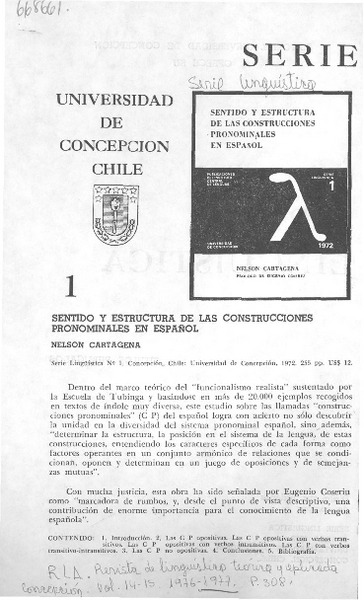 Sentido y estructura de las construcciones pronominales en español.