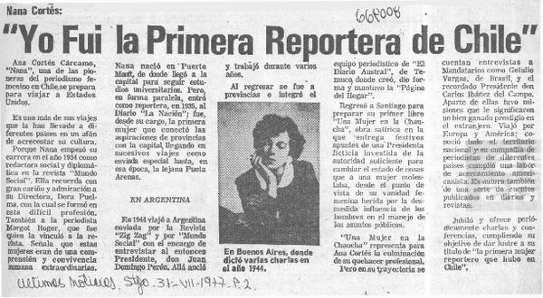 "Yo fui la primera reportera de Chile"