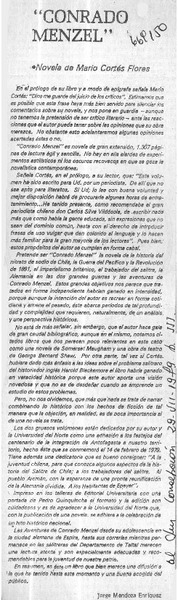 Conrado Menzel"  [artículo] Jorge Mendoza Enríquez.