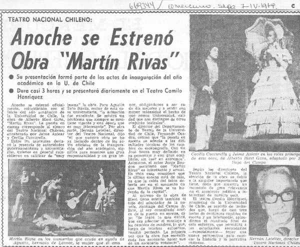 Anoche se estrenó obra "Martín Rivas".
