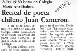 Recital de poeta chileno Juan Cameron.