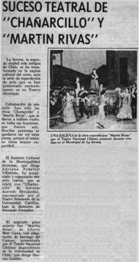 Suceso teatral de "Chañarcillo" y "Martín Rivas".
