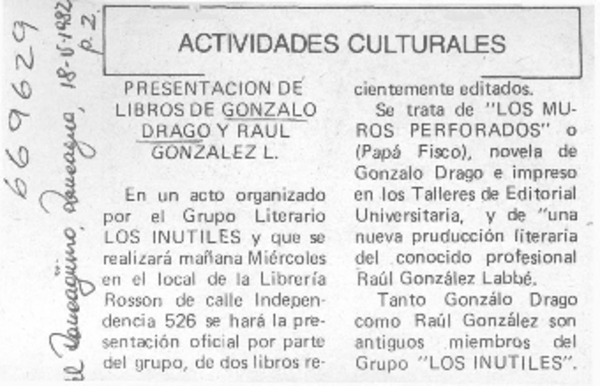 Presentación de libro de Gonzalo Drago y Raúl González L.