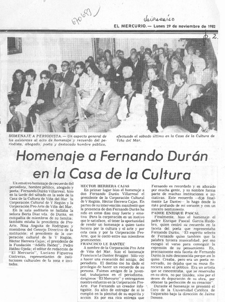 Homenaje a Fernando Durán en la Casa de la Cultura