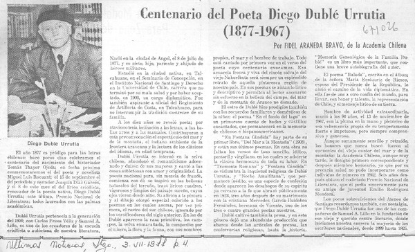 Centenario del poeta Diego Dublé Urrutia (1877-1967)