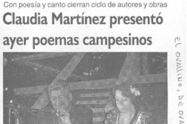 Claudia Martínez presentó ayer poemas campesinos.