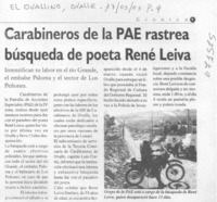 Carabineros de la PAE ratrea búsqueda de poeta René Leiva.